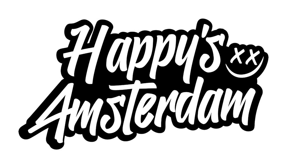 Sticker mit Happy’s Amsterdam Logo in Schwarz und Weiß (freigestellt)